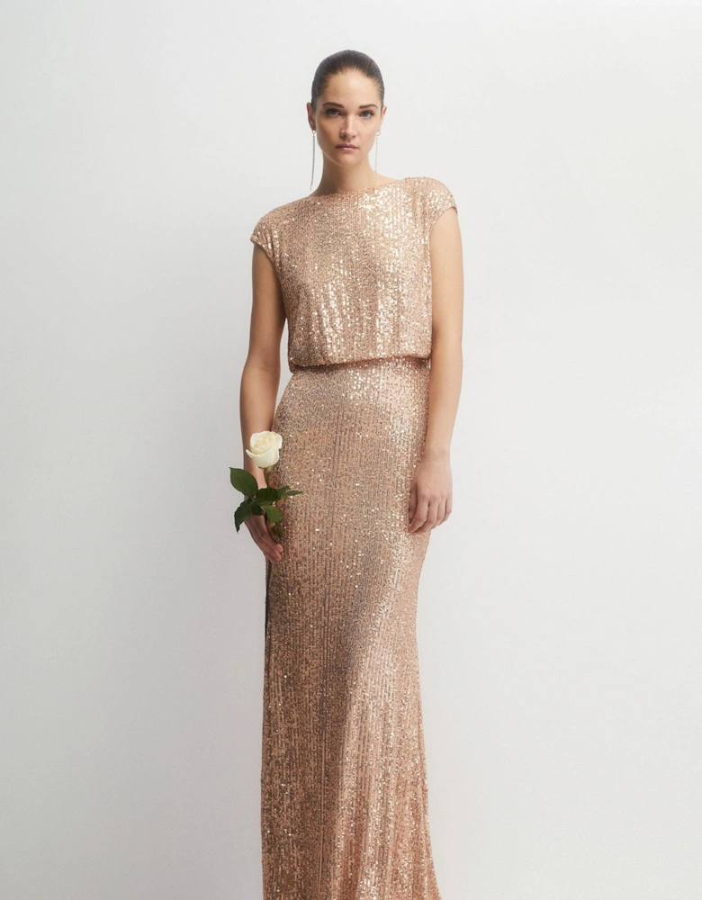 Blouson Top Fishtail Sequin Bridesmaids Maxi Dress