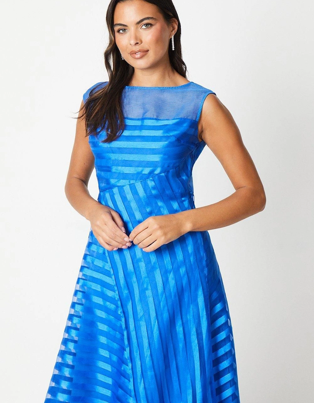 Stripe Organza Midi Dress