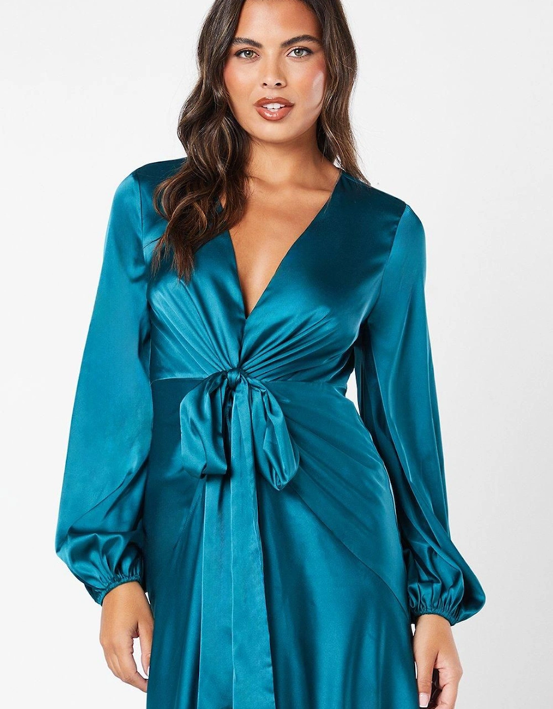 Satin Twist Front Midi Dress