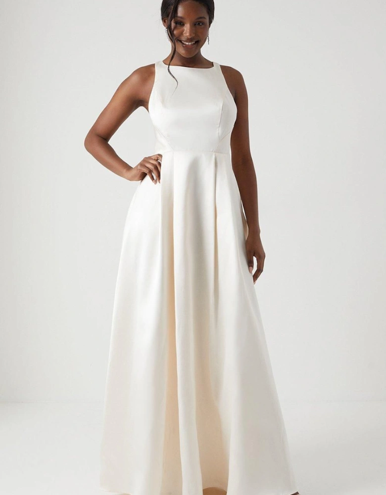 Cross Back Twill Ecru Maxi Dress