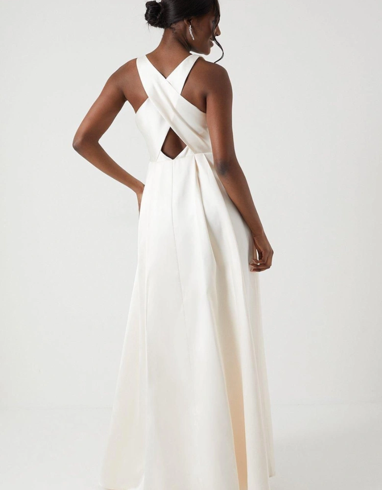 Cross Back Twill Ecru Maxi Dress