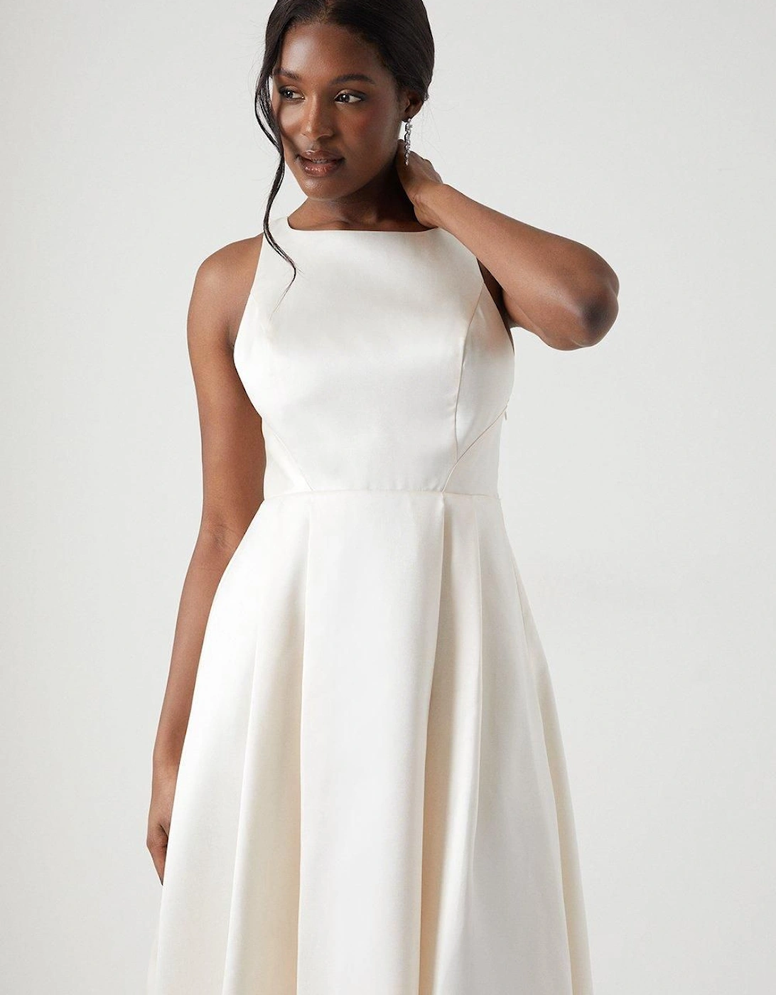 Cross Back Twill Ecru Maxi Dress