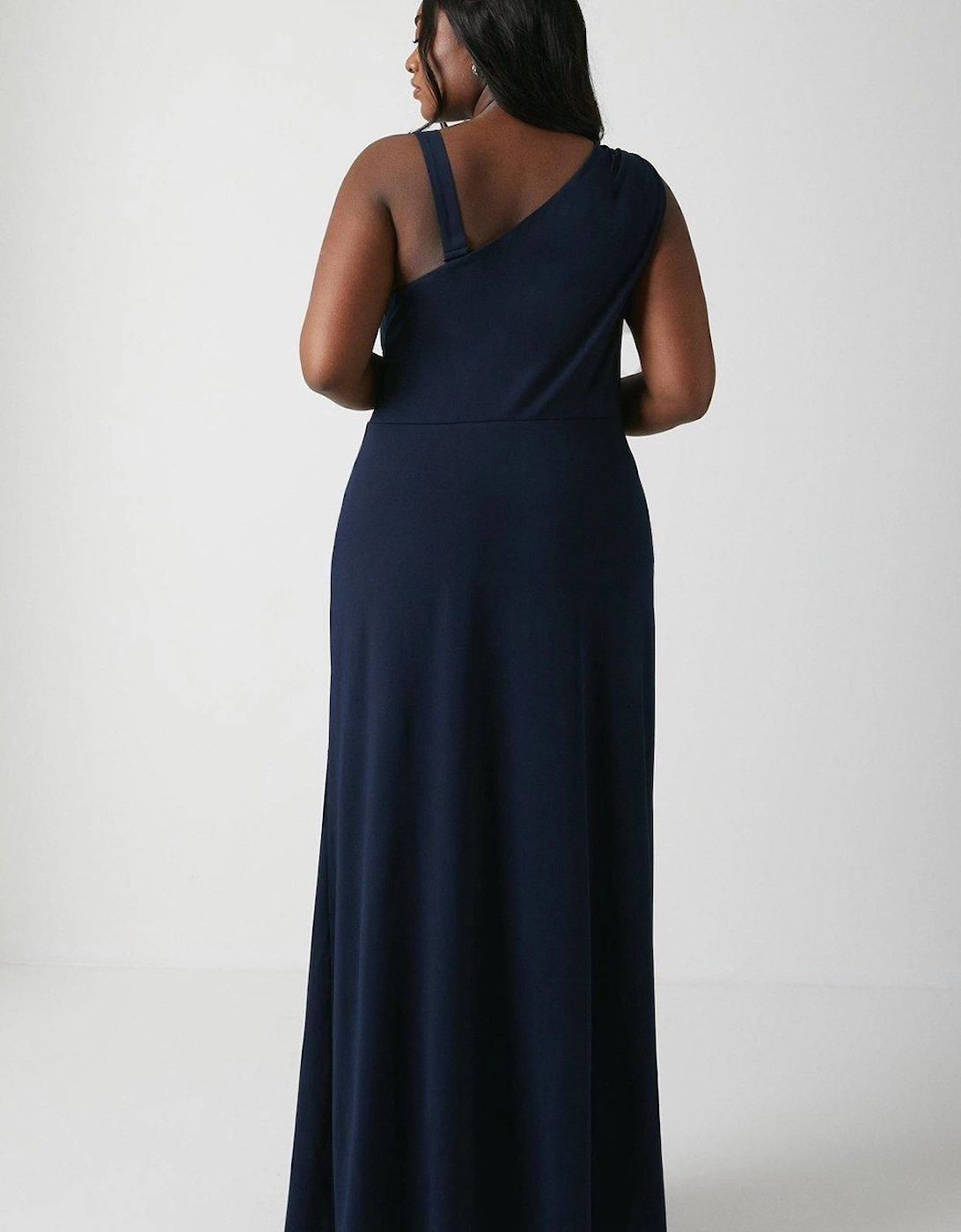 Plus Size Twist Detail One Shoulder Jersey Bridesmaids Dress