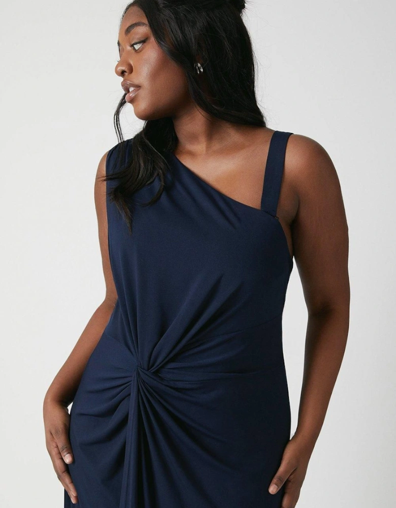 Plus Size Twist Detail One Shoulder Jersey Bridesmaids Dress