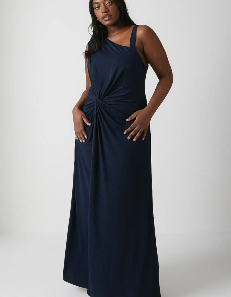 Plus Size Twist Detail One Shoulder Jersey Bridesmaids Dress