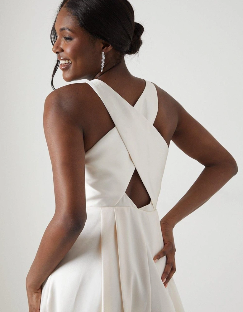 Cross Back Twill Ecru Maxi Dress