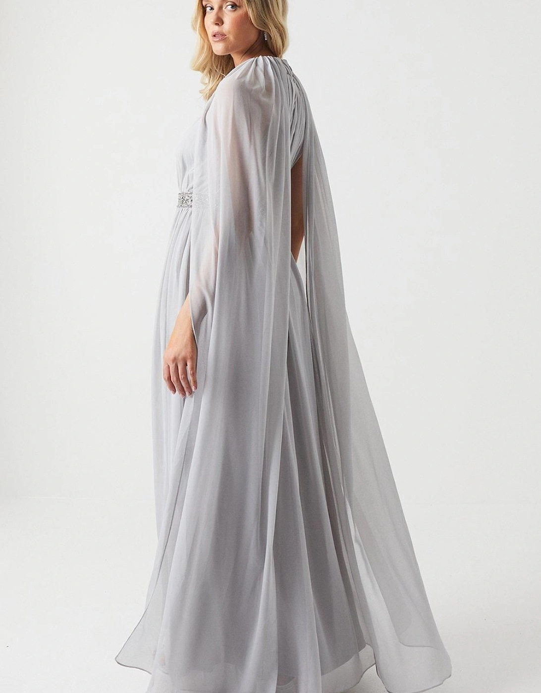 Drape Cape Detail Chiffon Bridesmaid Maxi Dress