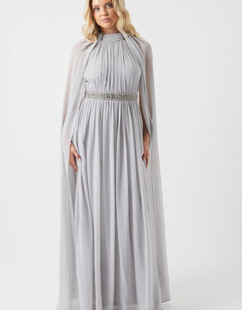 Drape Cape Detail Chiffon Bridesmaid Maxi Dress