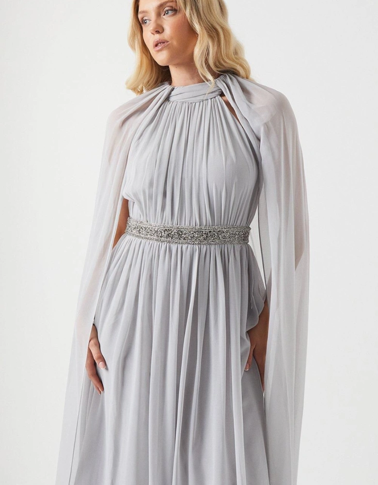 Drape Cape Detail Chiffon Bridesmaid Maxi Dress