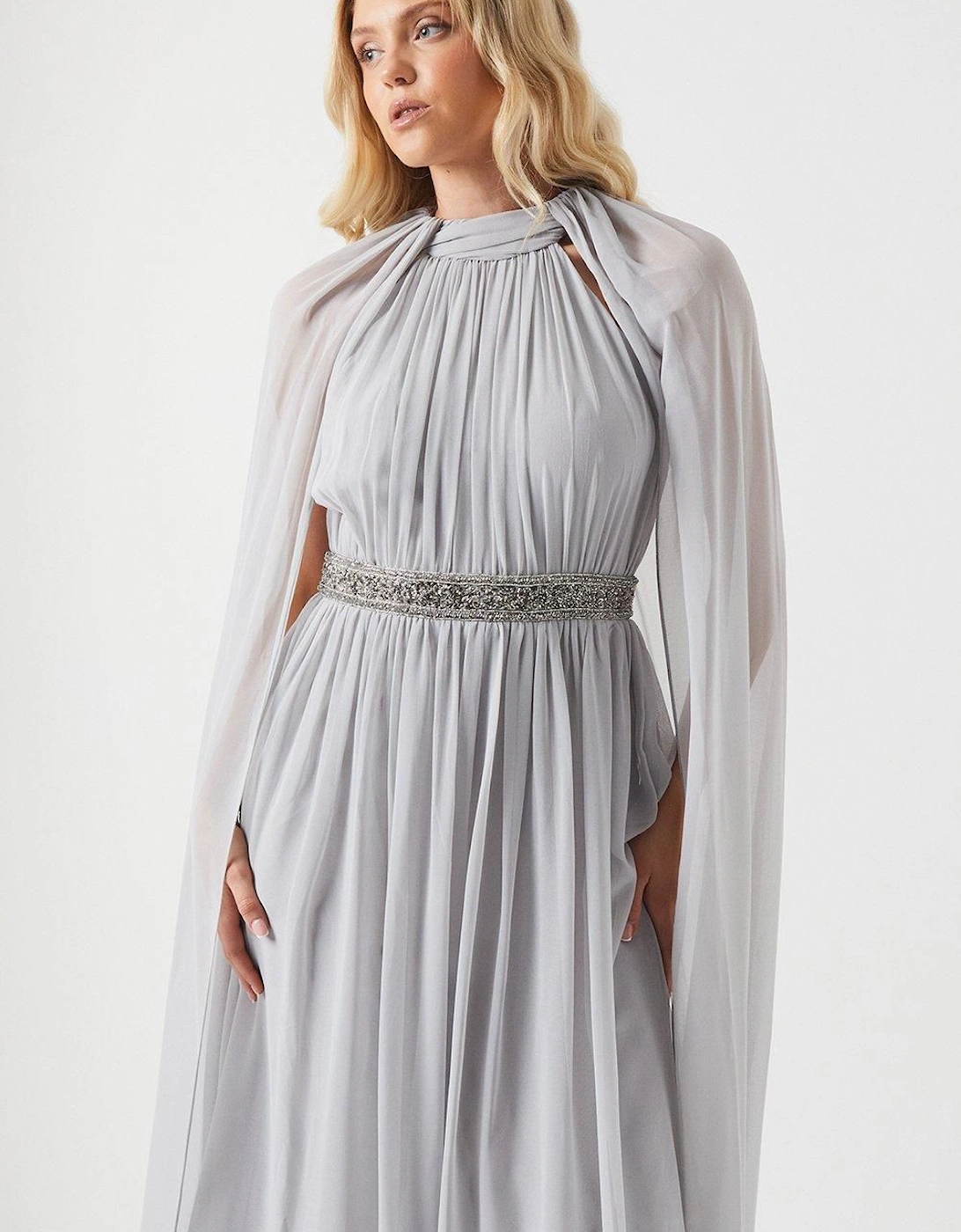 Drape Cape Detail Chiffon Bridesmaid Maxi Dress