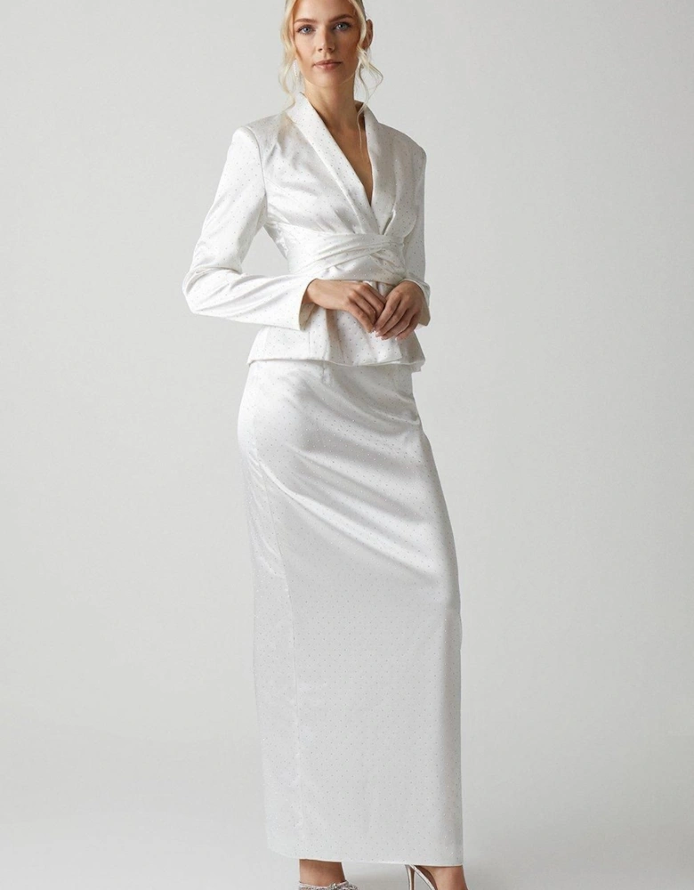 Diamante Satin Belted Bridal Blazer