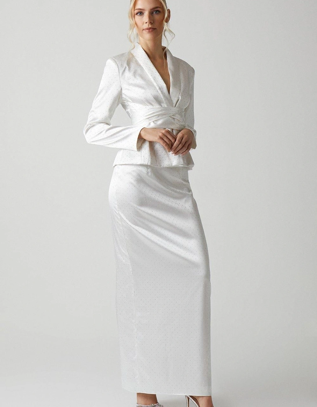 Diamante Satin Belted Bridal Blazer, 5 of 4