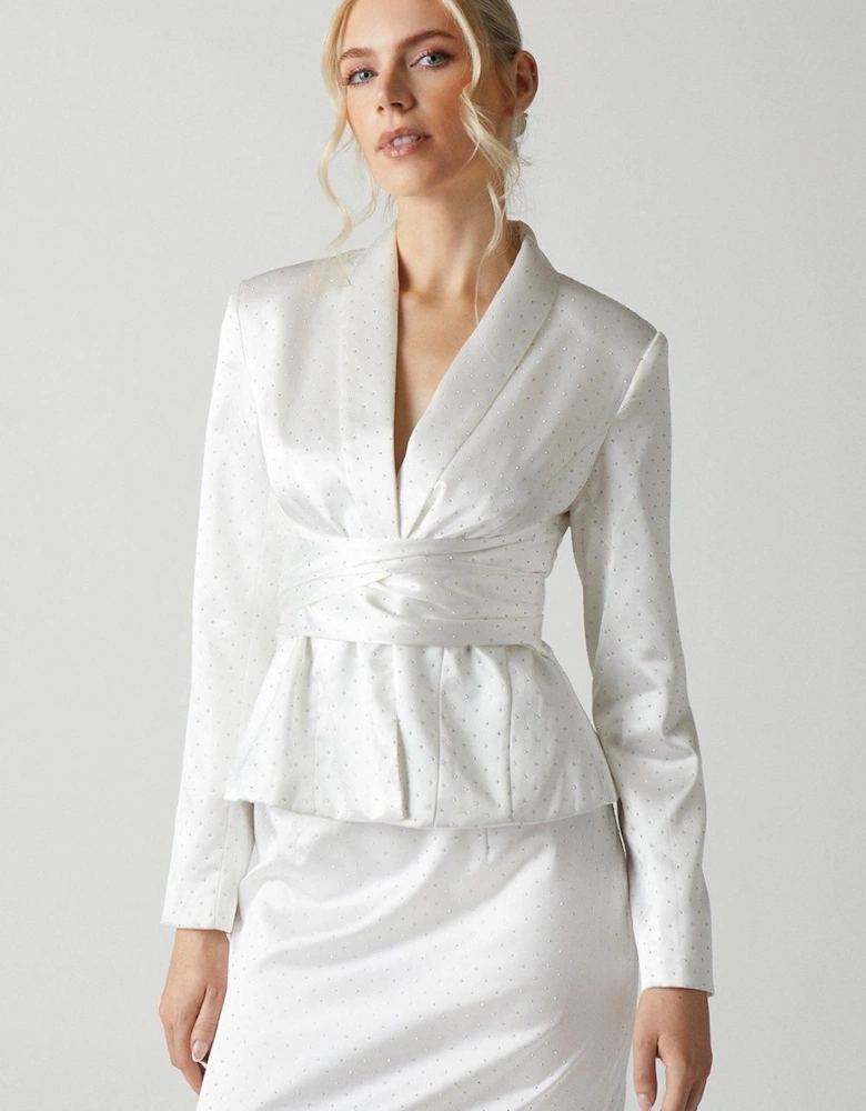 Diamante Satin Belted Bridal Blazer