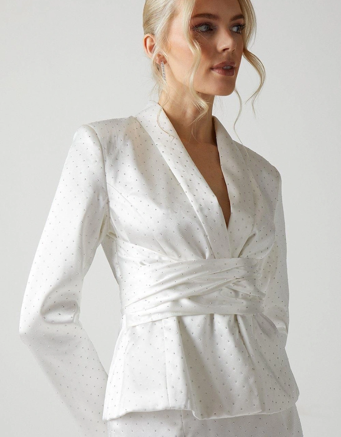 Diamante Satin Belted Bridal Blazer