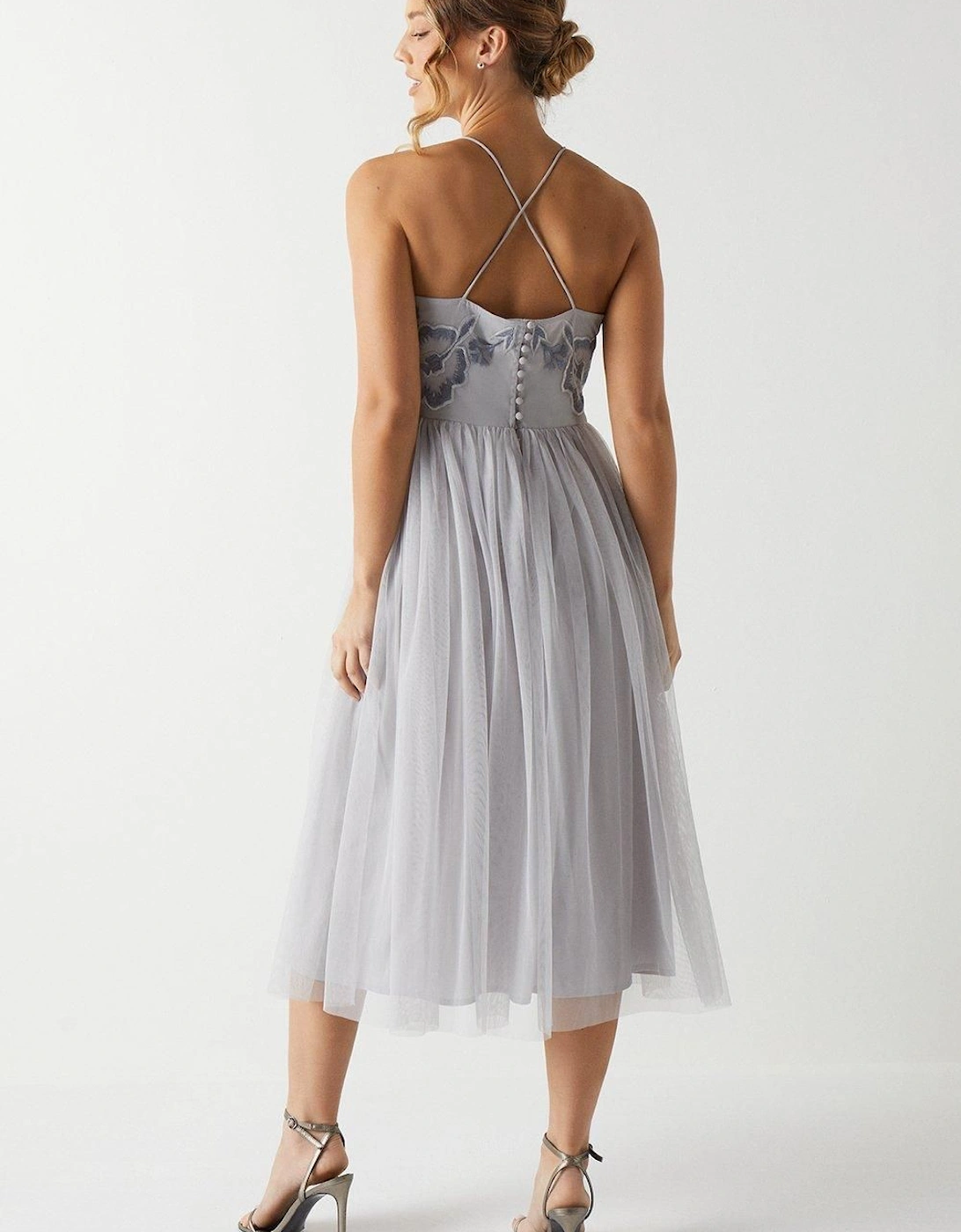 Floral Halterneck Embroidered Bodice Bridesmaid Maxi Dress