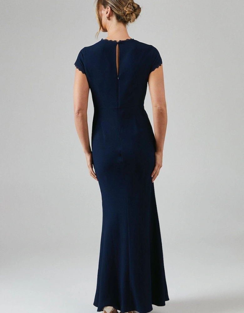 Lace Detail Cowl Front Crepe Bridesmaid Maxi Dress