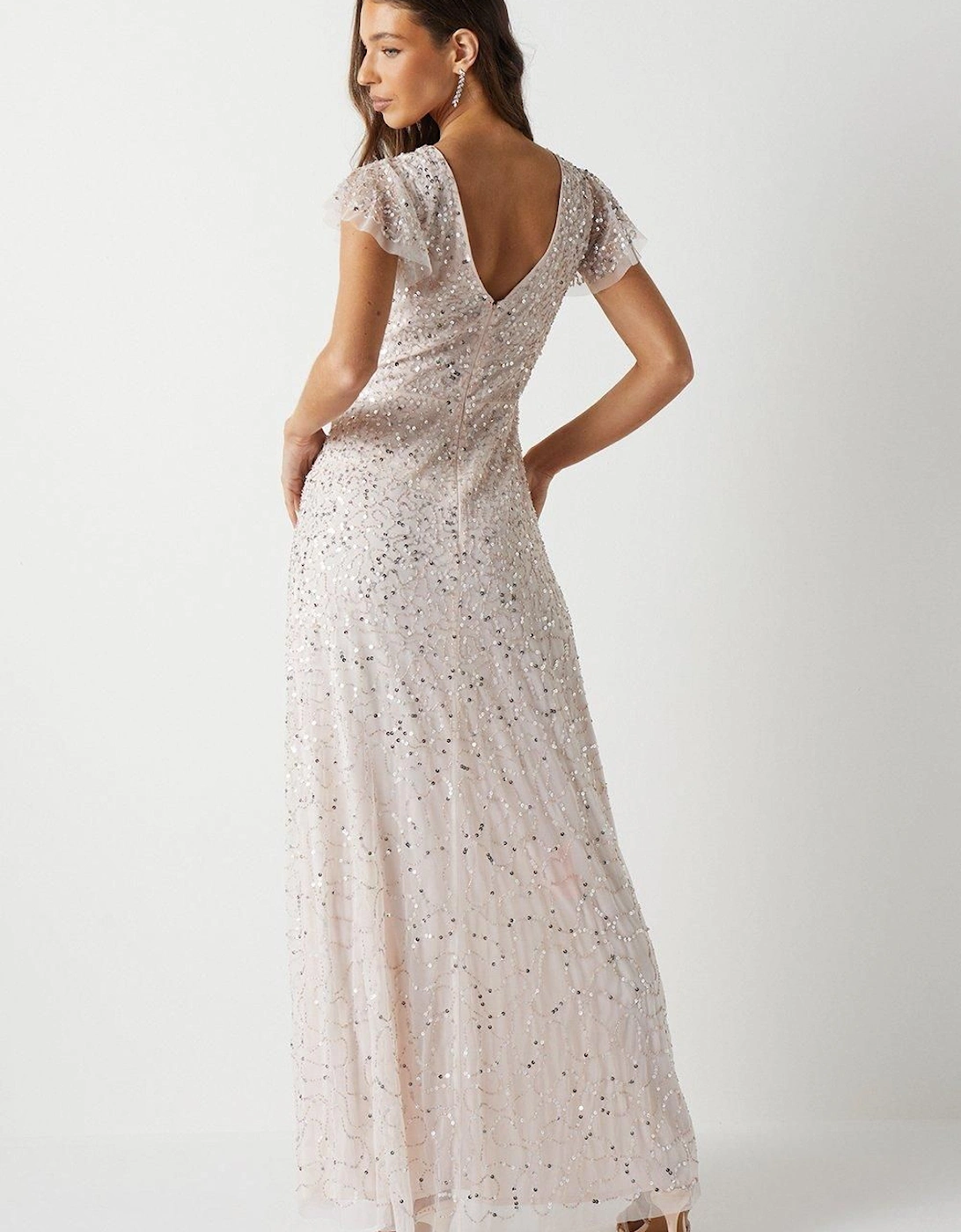 Angel Sleeve All Over Sequin Bridesmaid Maxi Dress