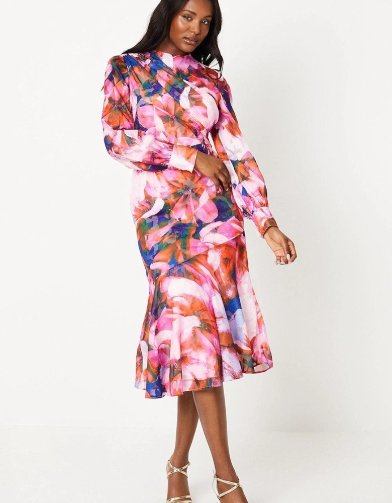 Floral Jacquard Midi Wedding Guest Dress