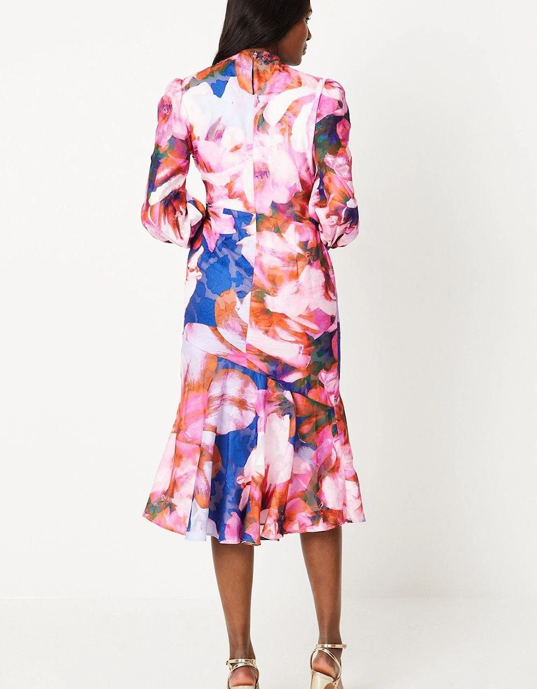 Floral Jacquard Midi Wedding Guest Dress