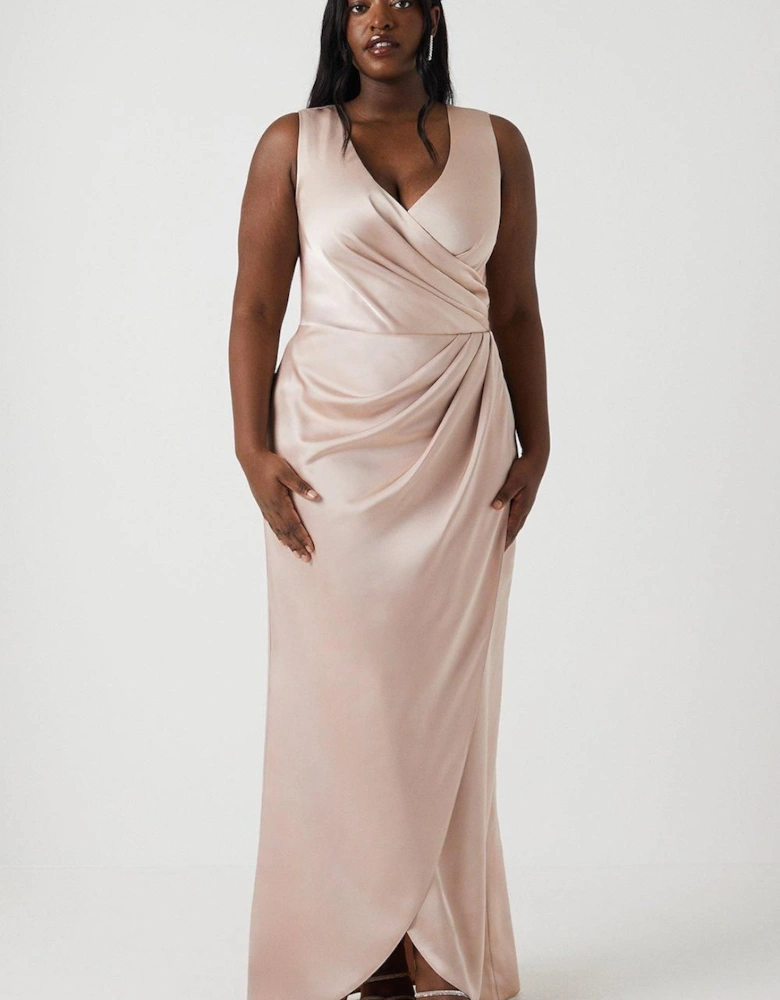 Plus Ruched Waist Detail Satin Bridesmaids Dress