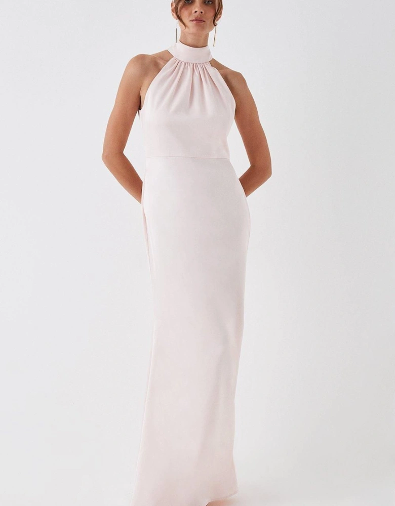 Satin Back Crepe Halter Neck Bridesmaids Dress