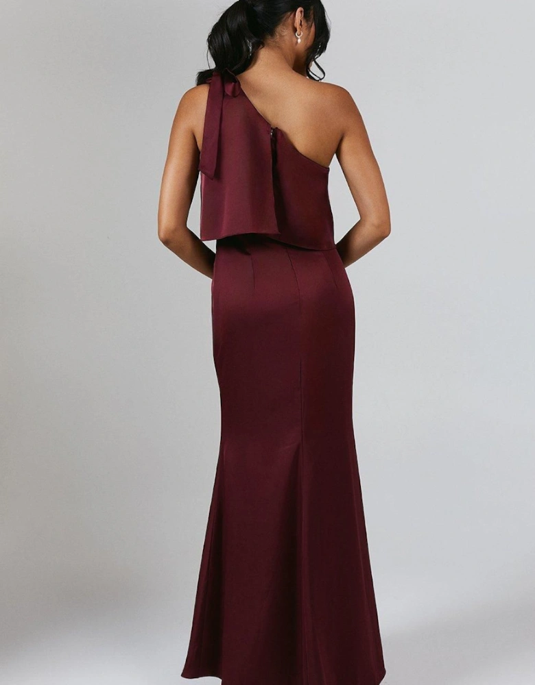 Tie One Shoulder Satin Bridesmaid Maxi Dress