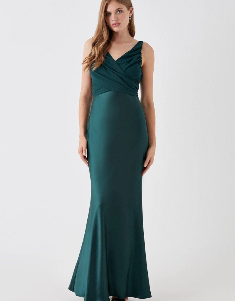 Chiffon Satin Bridesmaids Maxi Dress With Tie