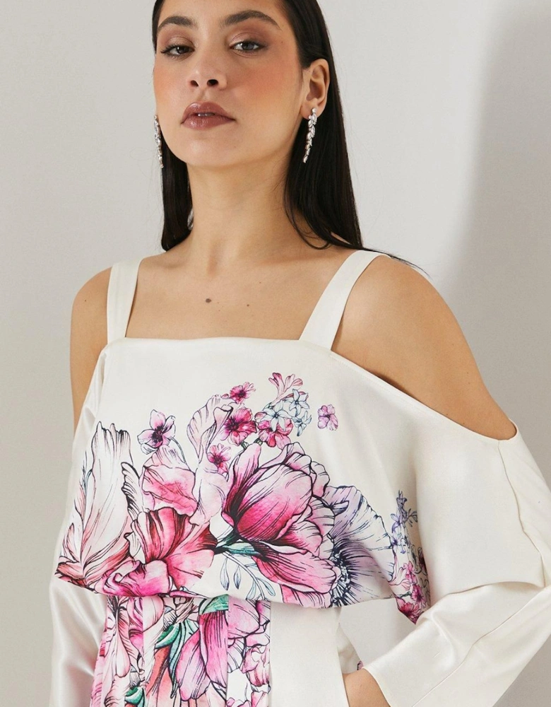 Placement Print Satin Off Shoulder Jumpsuit