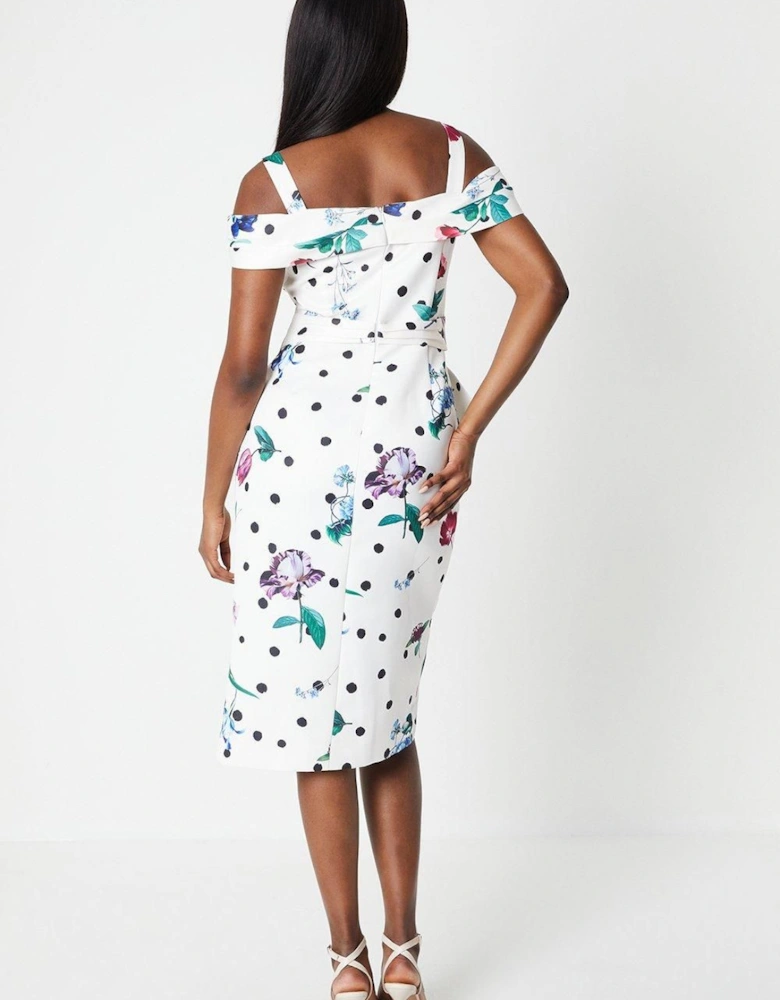 Satin Ruched Printed Pencil Dress