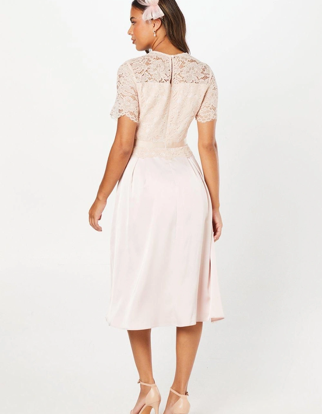 Lace And Crepe Full Skirted Midi Dress