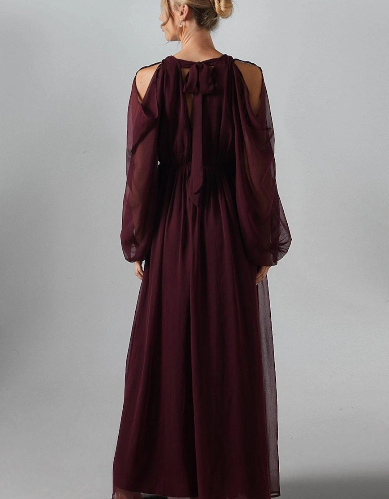 Cold Shoulder Chiffon Bridesmaid Maxi Dress