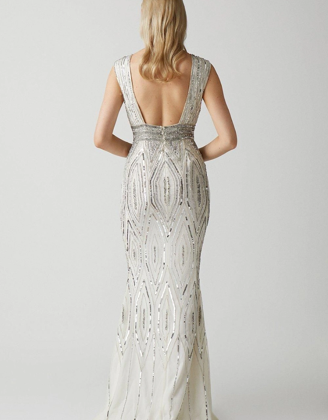 Art Deco Plunge Beaded Wedding Dress