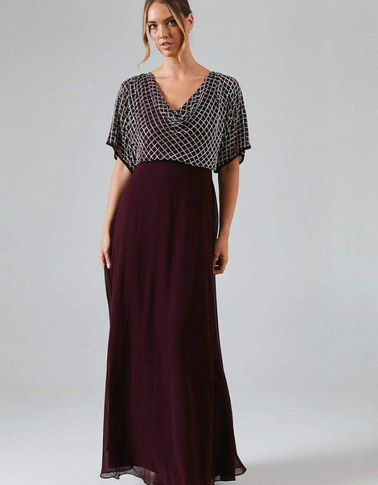 Geometric Embellished Chiffon Bridesmaid Maxi Dress