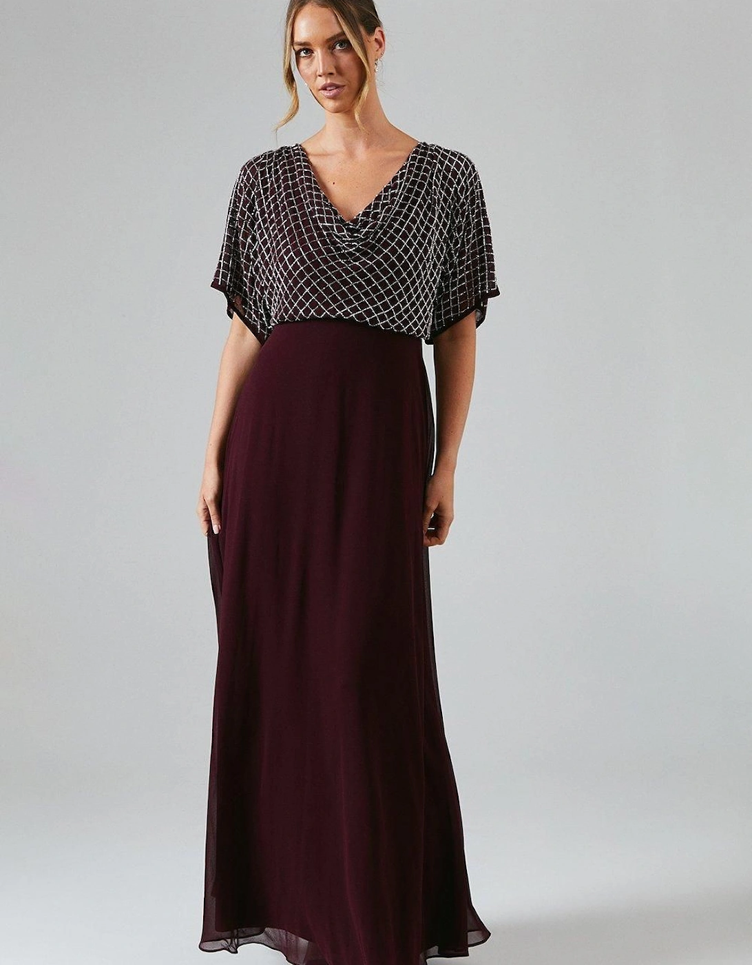 Geometric Embellished Chiffon Bridesmaid Maxi Dress, 6 of 5