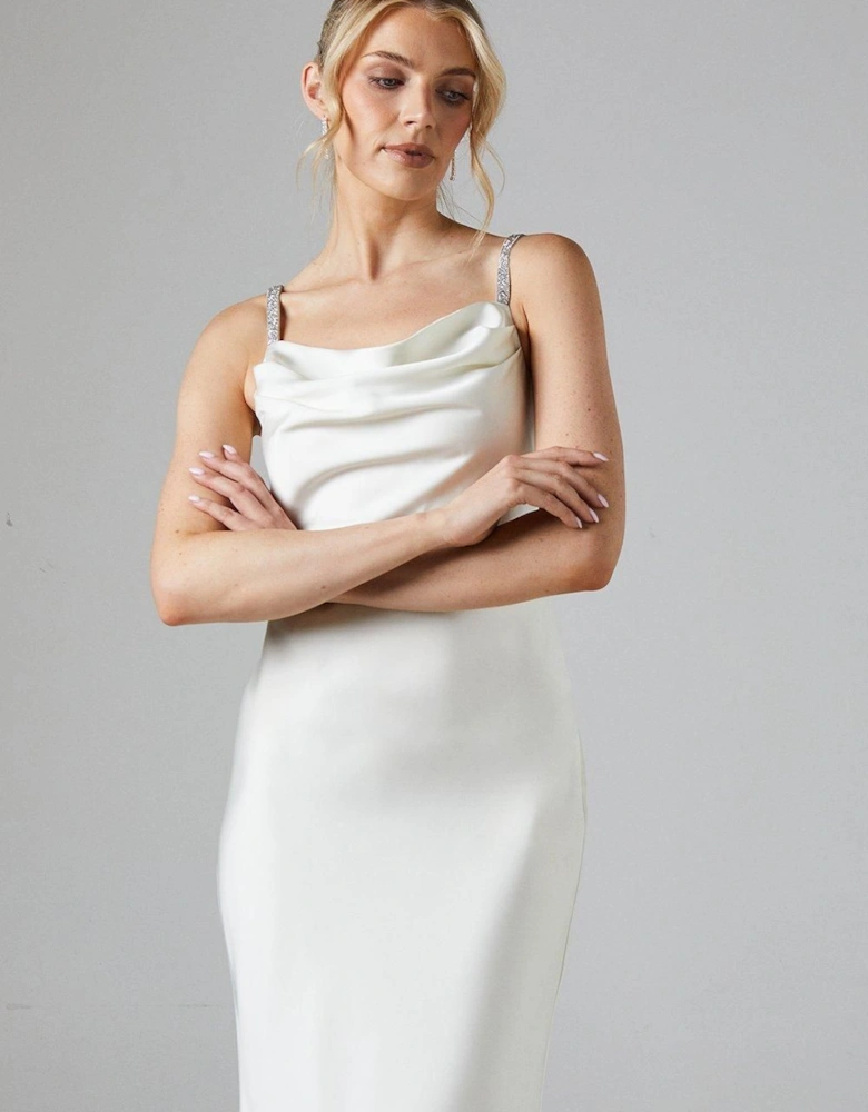 Satin Cowl Bow Detail Midi Dress