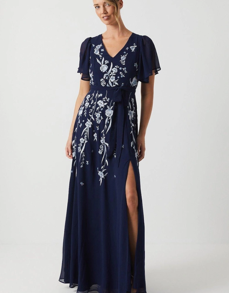 Premium Floral Embroidered Bridesmaid Maxi Dress