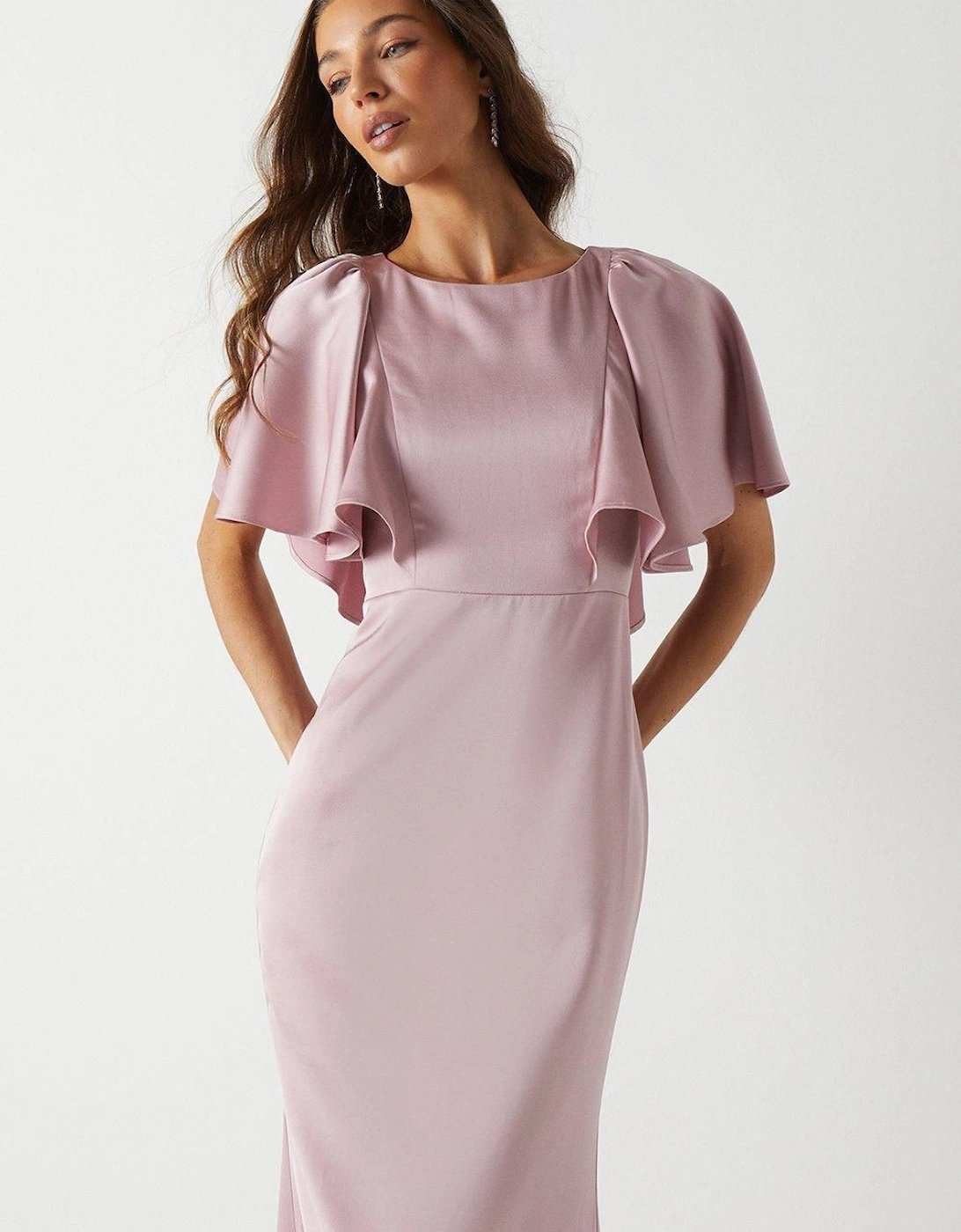 Tie Back Full Angel Sleeve Bridesmaids Dress