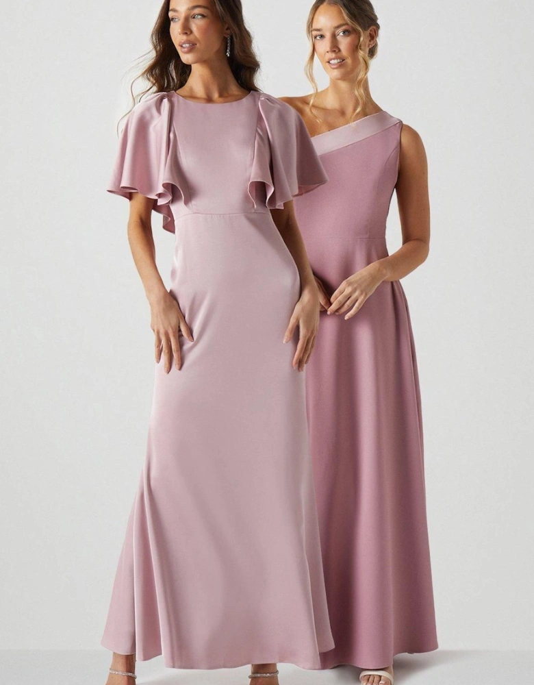 Tie Back Full Angel Sleeve Bridesmaids Dress