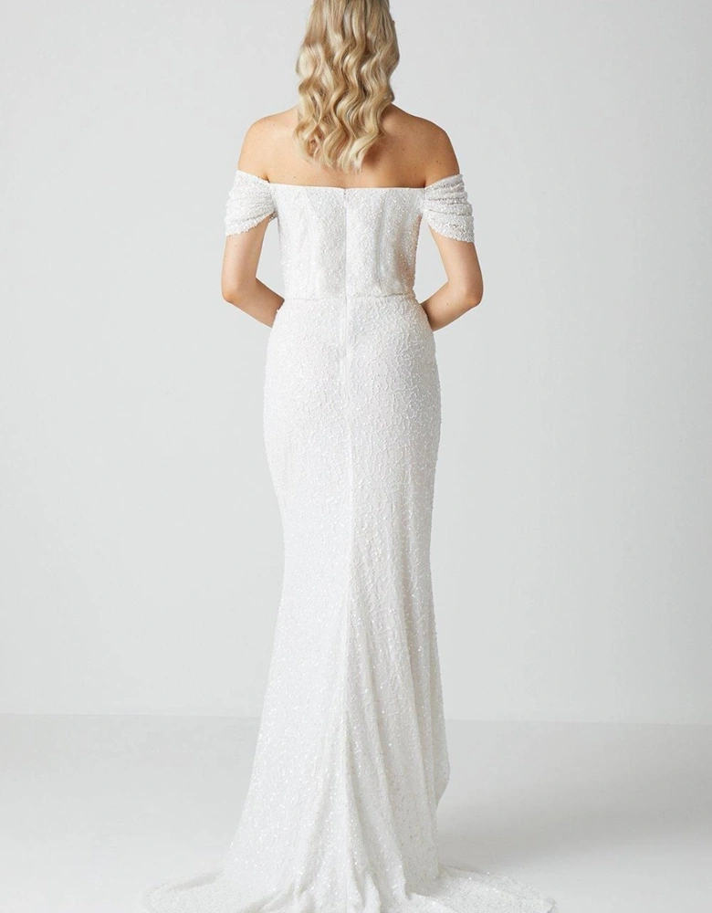 Sequin Bardot  Wrap Skirt Wedding Dress