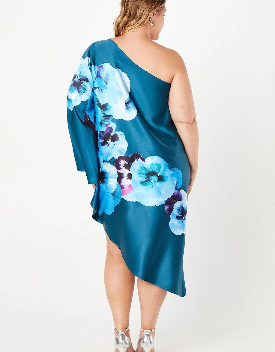 Plus One Shoulder Printed Satin Dress