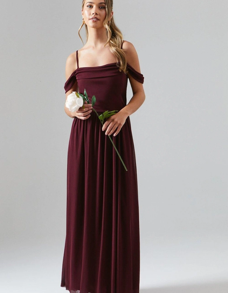 Teen Cold Shoulder Stretch Mesh Bridesmaid Dress