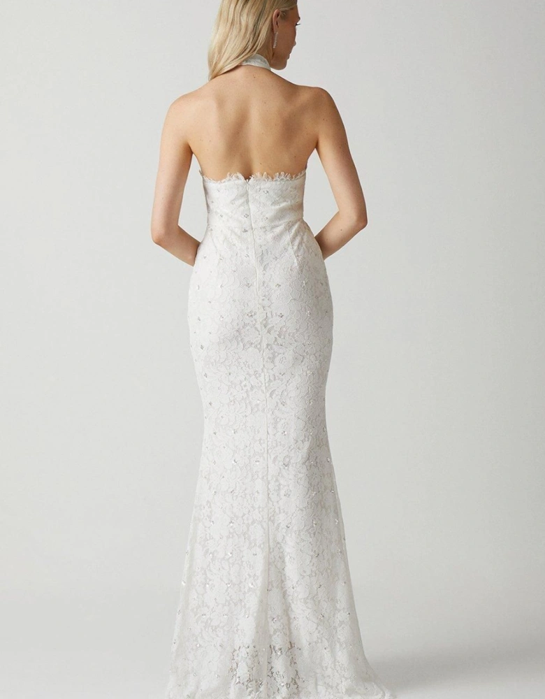 High Neck Embellished Lace Wedding Dress