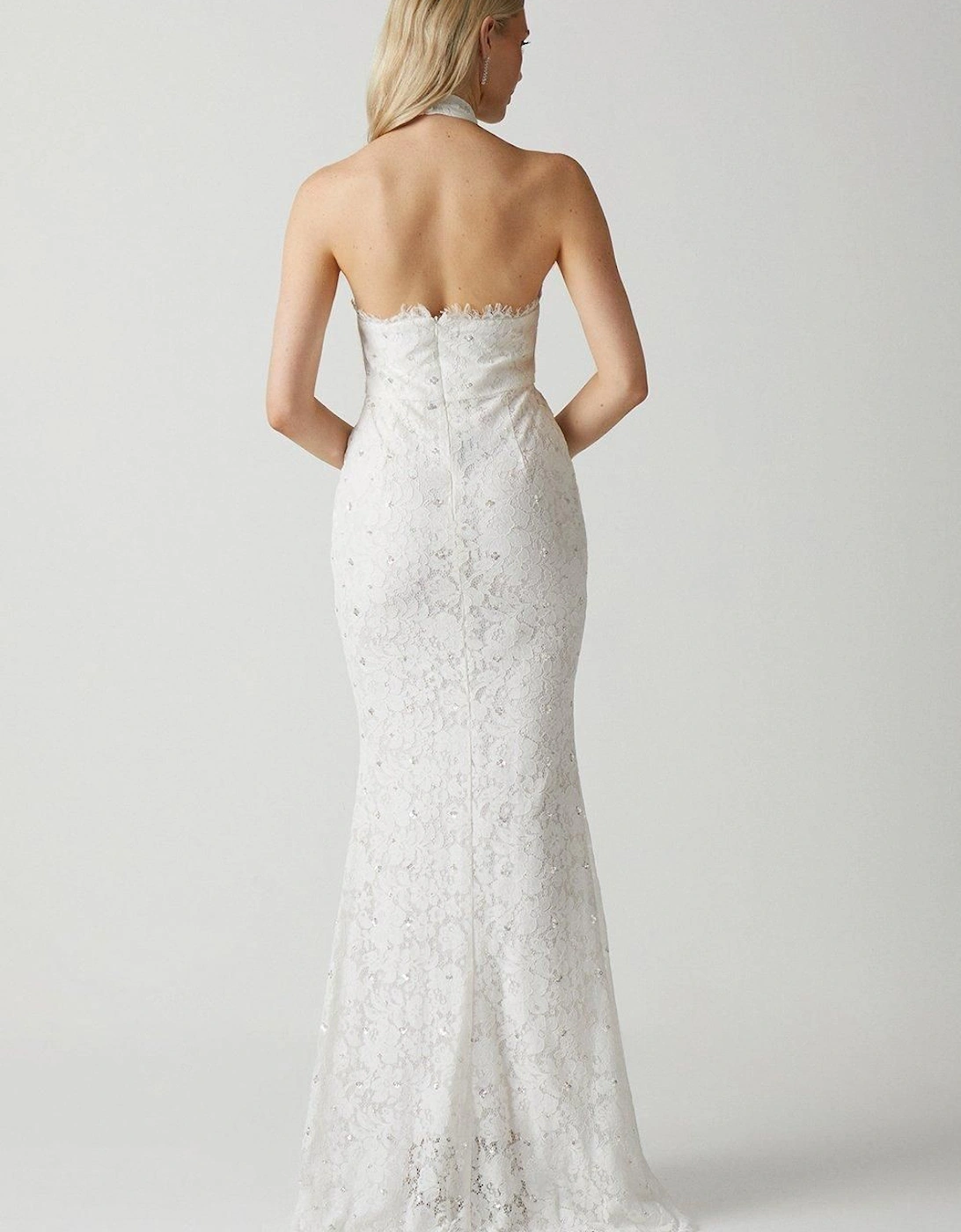 High Neck Embellished Lace Wedding Dress