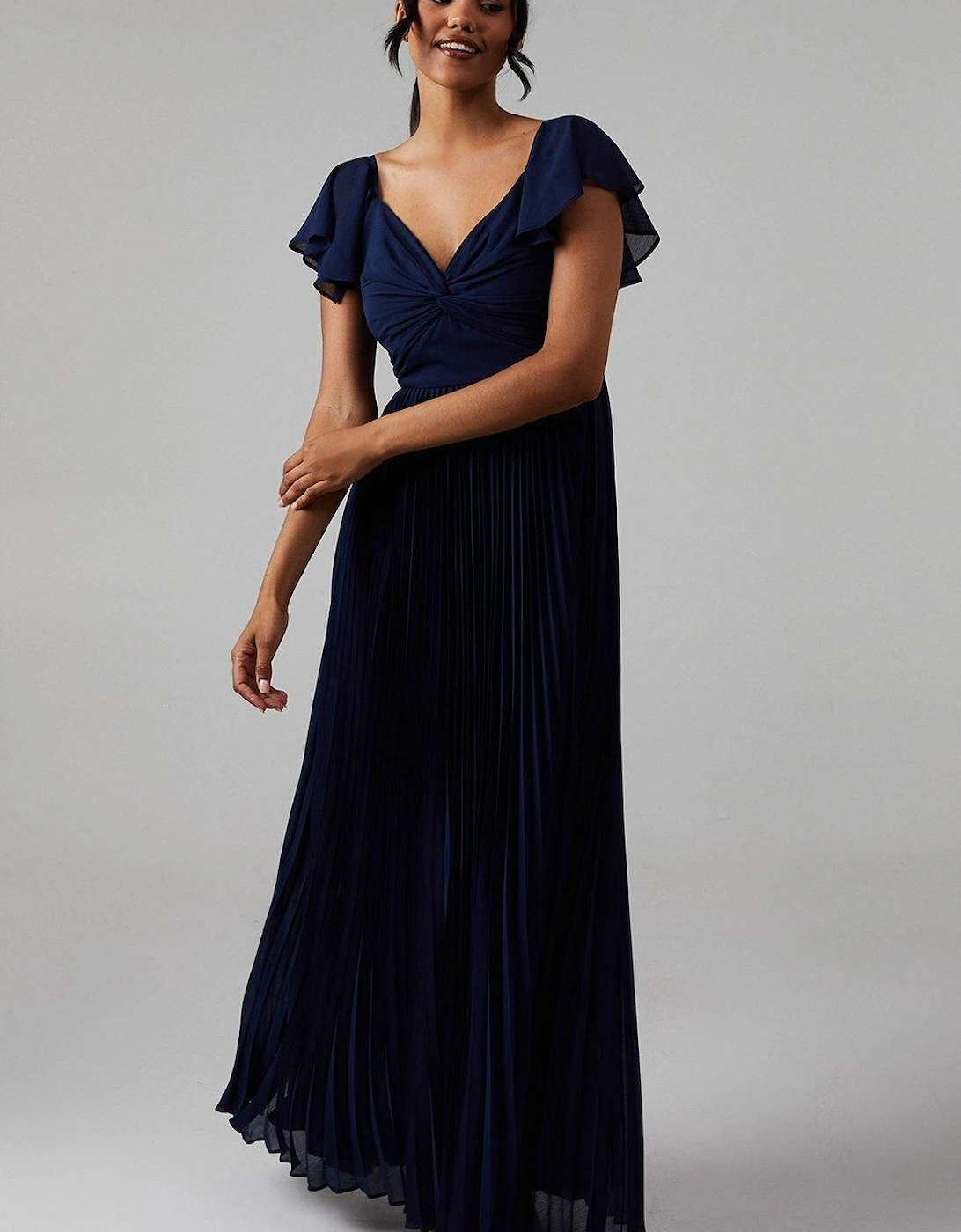 Crinkle Chiffon Angel Sleeve Bridesmaid Maxi Dress, 6 of 5