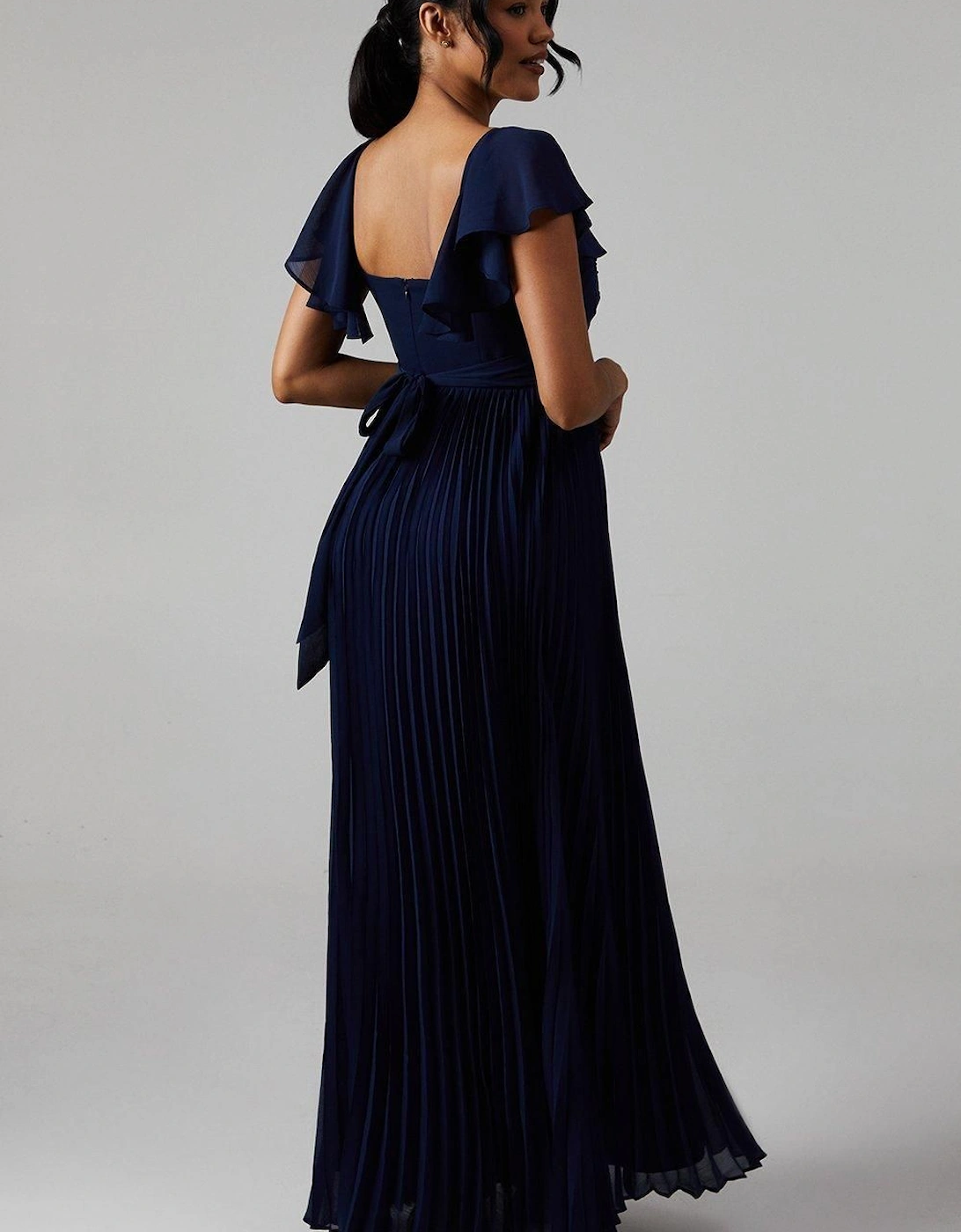 Crinkle Chiffon Angel Sleeve Bridesmaid Maxi Dress