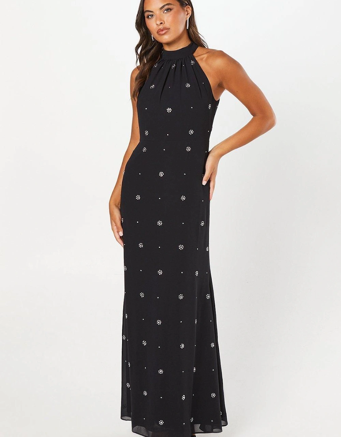 Halterneck Georgette With Embellished Crystals Maxi Dress, 6 of 5