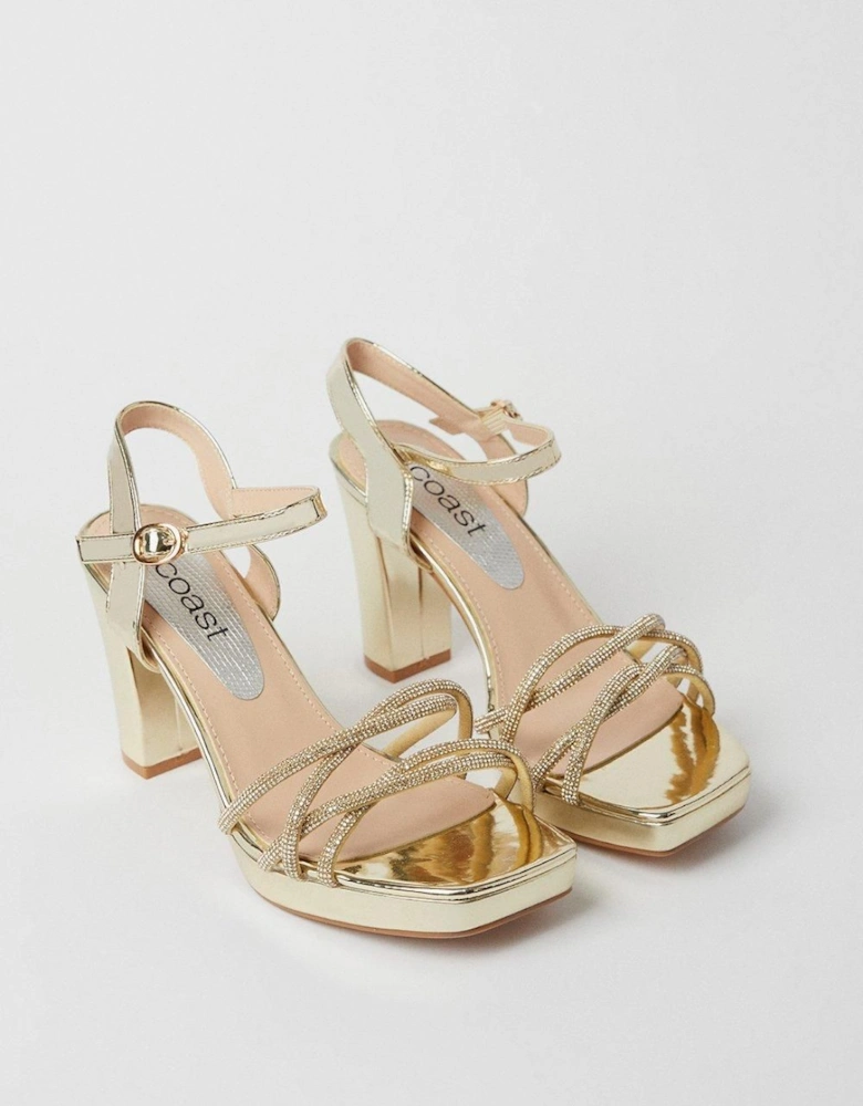 Taylor Faux Leather Diamante Platform Heeled Sandals