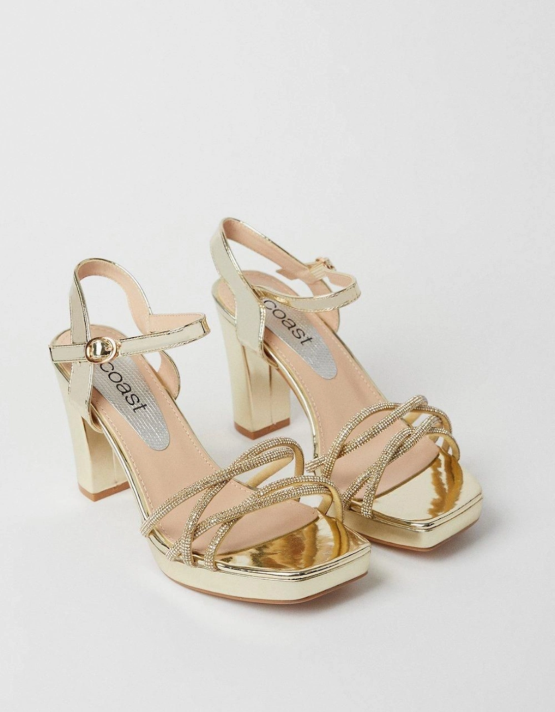 Taylor Faux Leather Diamante Platform Heeled Sandals