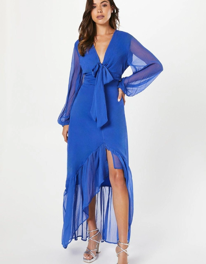 Tie Front Ruffle Skirt Maxi Dress