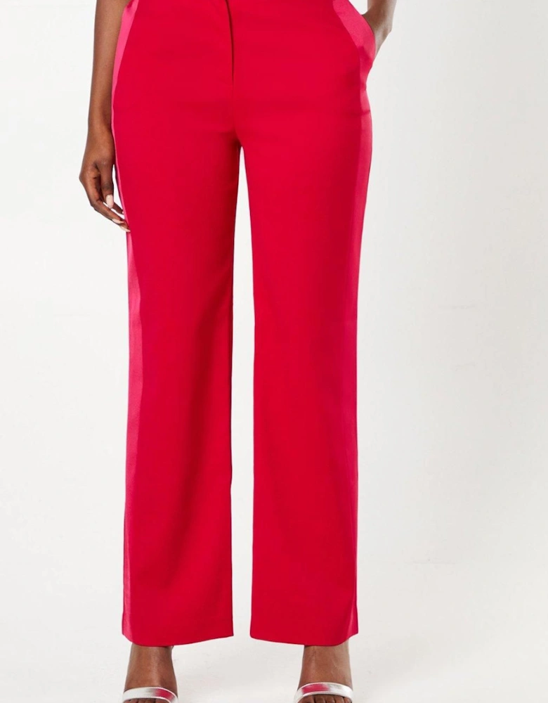 Satin Trim Slim Leg Tailored Trouser